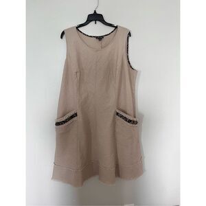 Roz & Ali Tan & Leopard Fringe Linen Blend A-Line Swing Dress sz 22 EUC